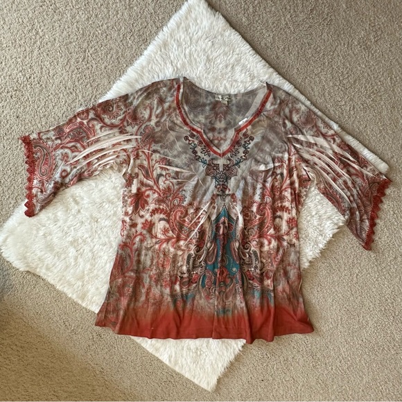 3X Live and let Live bohemian bell sleeve shirt - Picture 9 of 11